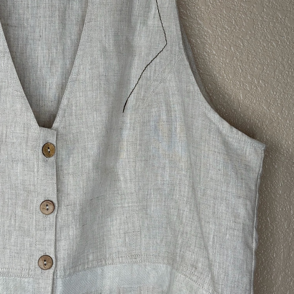 Donna By Donna Vinci Women's‎ Button-Down Linen vest beige neutral artsy - Picture 3 of 8